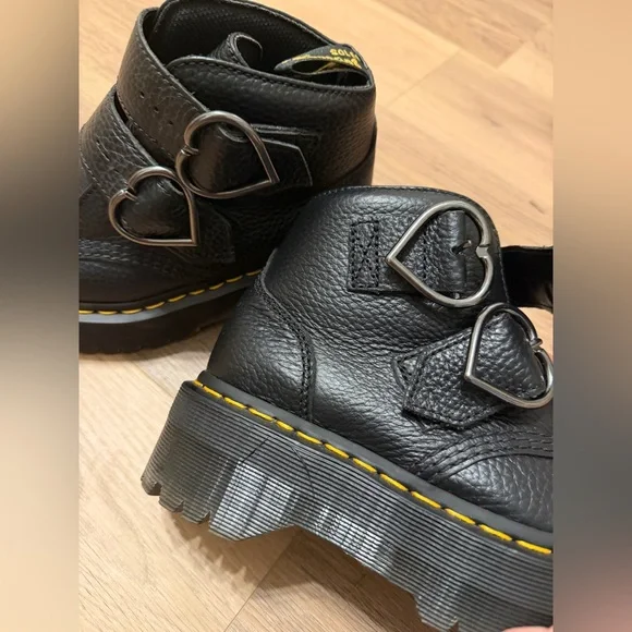 Dr. Martens Black Devon Heart Buckle Platform Boots - Picture 9 of 13